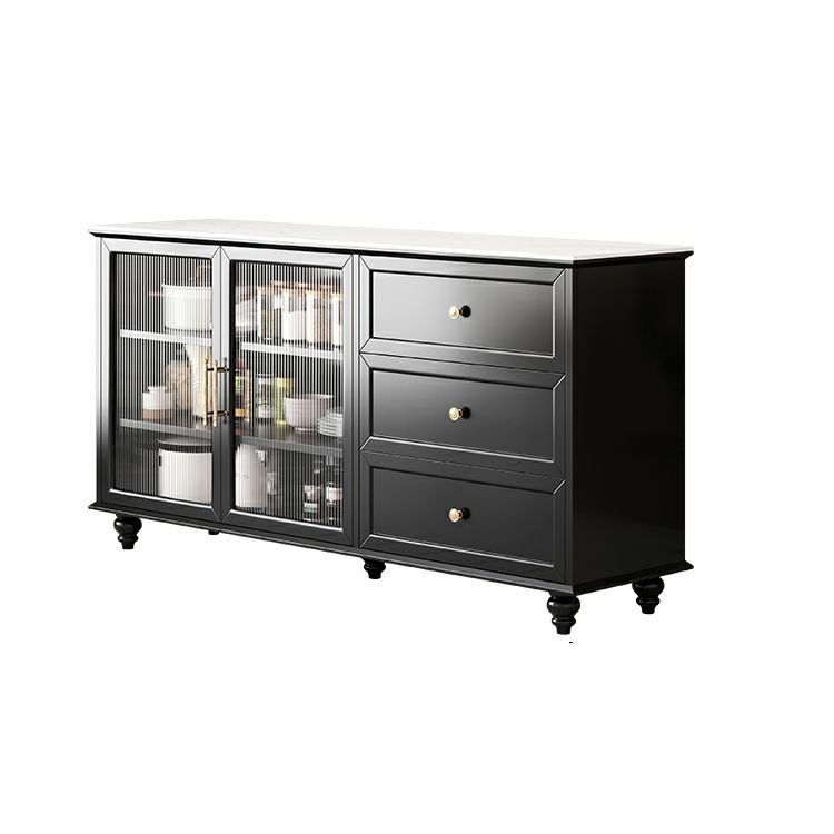 2 Shelves Art Deco Ink Sintered Stone Standard Sideboard with Glazed Door & Compartment, 59"L x 16"W x 31"H