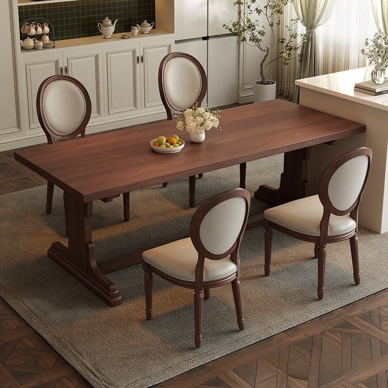 Art Deco Auburn Rectangular Dining Table Set with Natural Pine Wood, Trestle Base, and Fixed Mechanism, Table, 1 Piece, 55.1"L x 27.6"W x 29.5"H