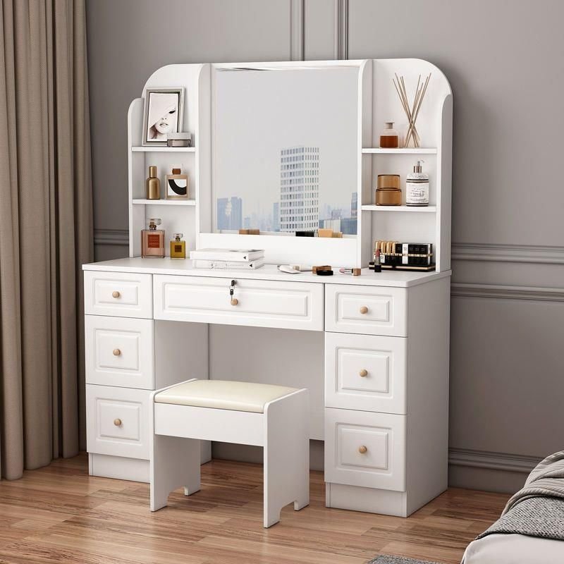 7 Drawers Bedroom Use Push-Pull Engineered Wood Floor Vanity with Tabletop Storage, No Suspended, Dividers Included, Makeup Vanity & Stools, 47.2"L x 15.7"W x 57"H