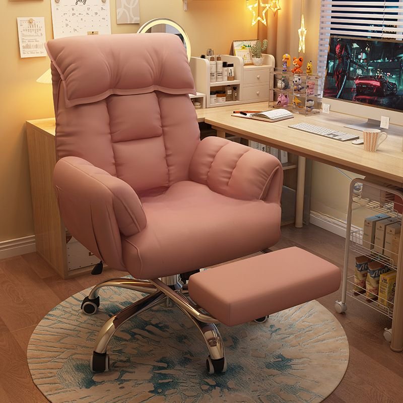 Ergonomic Rawhide Magenta Armrest Office Chairs with Foot Pedestal and Wheels, Adjustable Back Angle, Pink, Tech Cloth