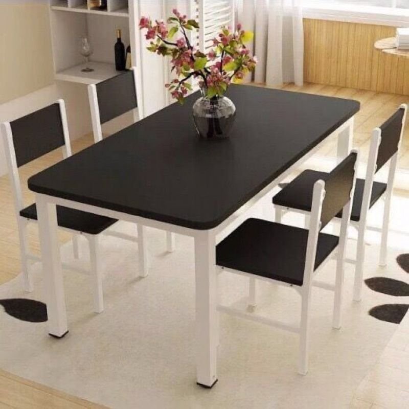 Shaker Ink Manufactured Wood Fixed Rectangular Dining Table Set with Metal 4-Leg for 4 Chairs, 1 Piece, 55.1"L x 31.5"W x 29.5"H, Black-White, Table