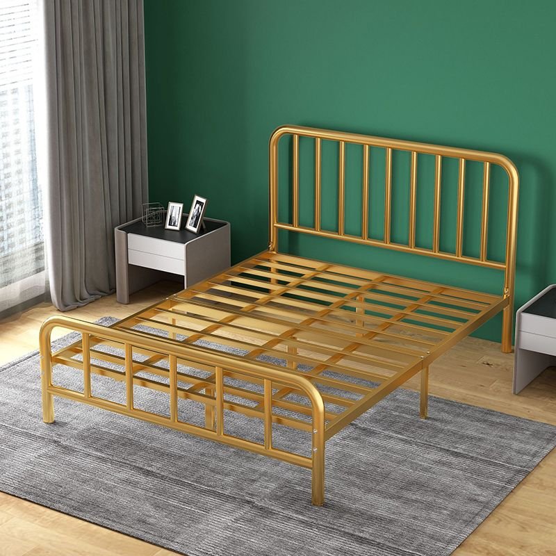 Vintage Brass Open-Frame Bed with Rectangular Headboard Tool-Free Assembly for Living Room, 47"W x 75"L