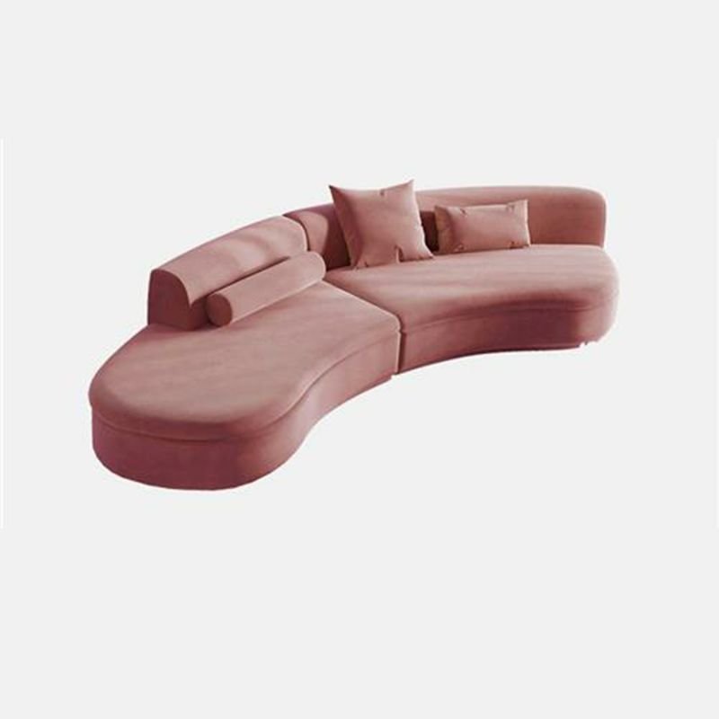 5-Seater Curved Left Sofa Chaise in Pink, 126"L x 45.3"W x 27.6"H, Flannel