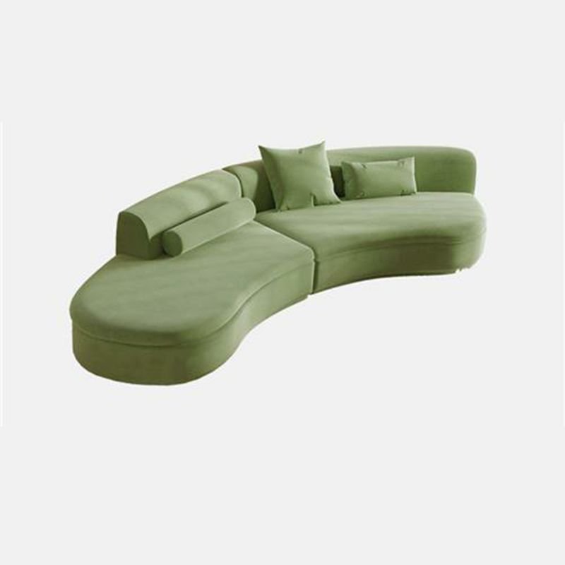 5-Seater Curved Left Sofa Chaise in Green, 126"L x 45.3"W x 27.6"H, Flannel