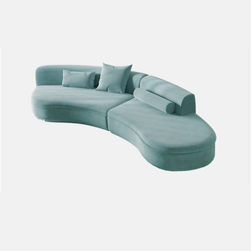 Art Deco Curved Right Hand Facing Seats 4 Sofa Recliner in Light Blue with Sponge Fill Cushions and Armless, 110.2"L x 45.3"W x 27.6"H, Flannel