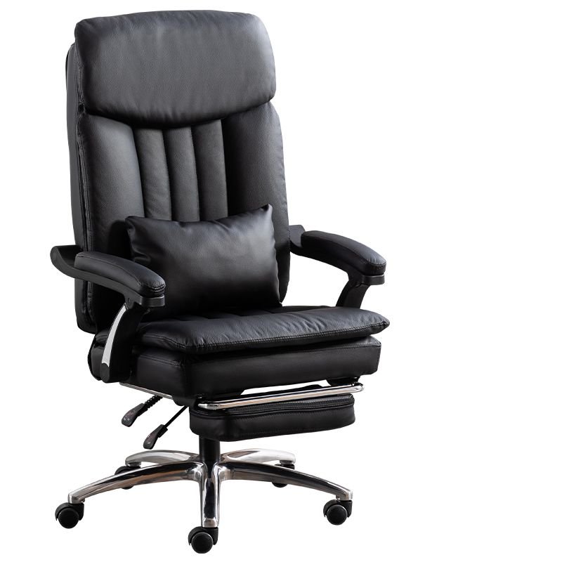 Ergonomic Hideskin Study Chair in Midnight Black with Armrest, Leg Rest, Roller Wheels and Adjustable Back Angle, Black, PU (Polyurethane)