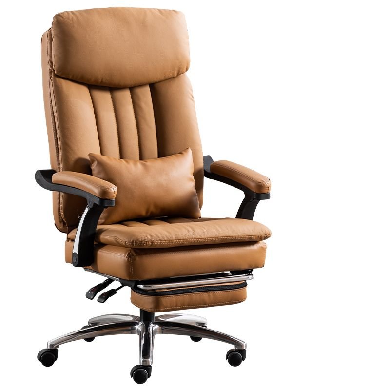 Ergonomic Tanned Hide Task Chair in Auburn with Armrest, Foot Support, Caster Wheels and Adjustable Back Angle, Khaki, Full Grain Cow Leather