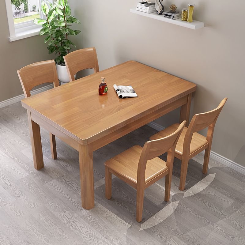 4-Leg Rectangle Rubberwood Dining Table Set with a Fixed Table Top and Wood Back Chairs for Seats 4, 5 Piece Set, Table & Chair(s), Tawny, 51.2"L x 31.5"W x 29.9"H