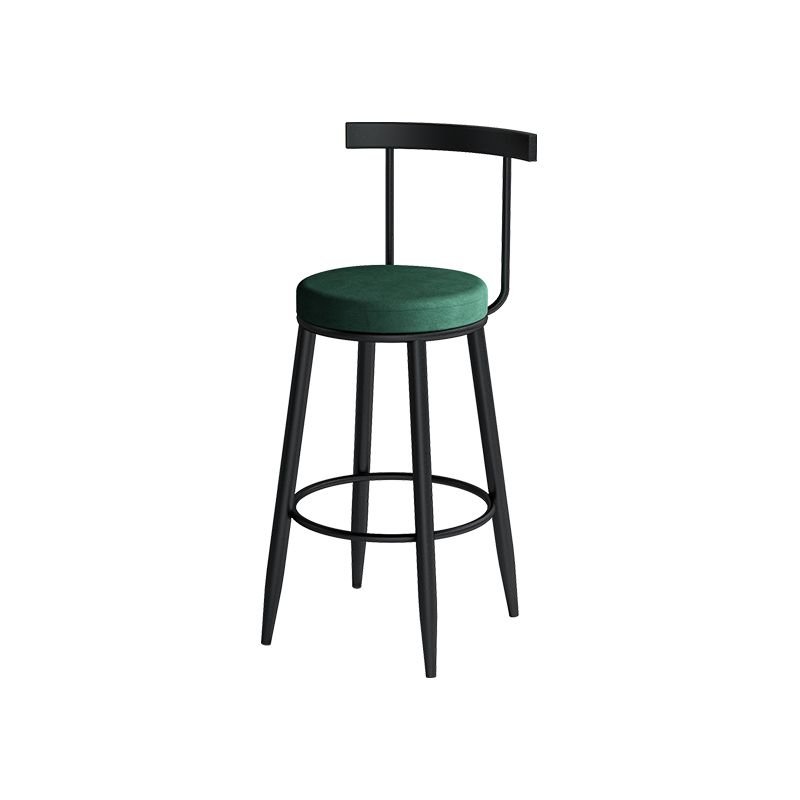 Simple Emerald Green Upholstery Round Bistro Stool with Metal Foot Support and Exposed Back, Green, Counter Stool (23.5"H)