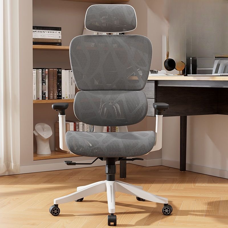 Minimalist Adjustable Back Angle Waterfall Seat Rotatable Lifting Dove Grey Ergonomic Mesh Task Chair with Lumbar Support and Wheels, Grey, White, Mesh