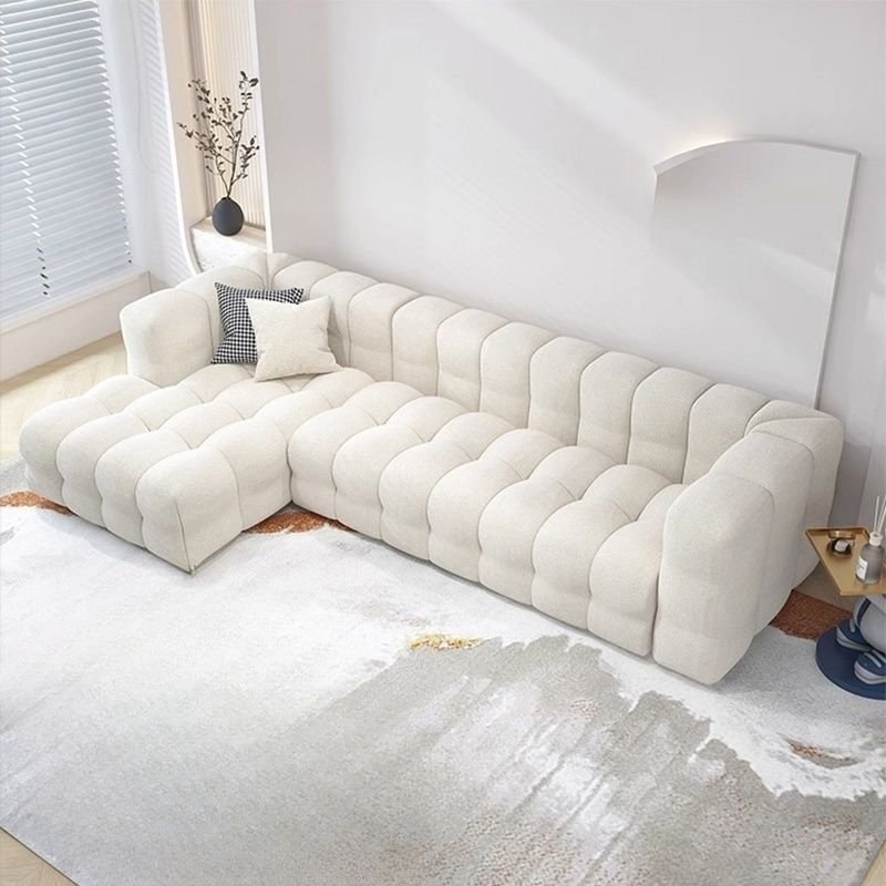 Beige L-Shape Scandinavian Sofa Chaise with Wooden Frame for Stylish Furniture - Sherpa Left