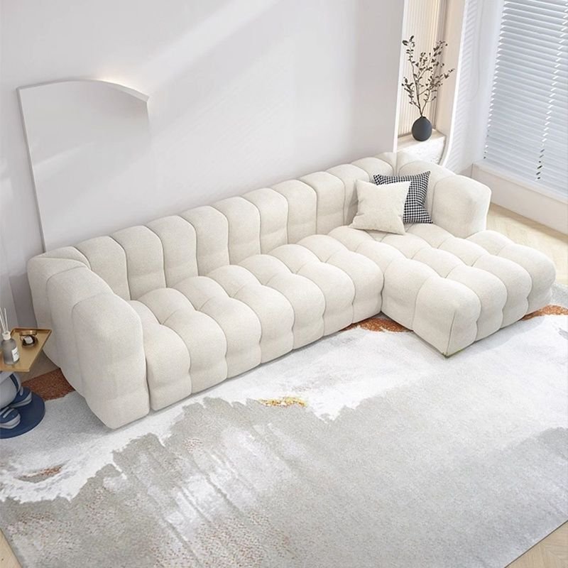 Beige L-Shape Scandinavian Sofa Chaise with Wooden Frame for Stylish Furniture - Sherpa Right