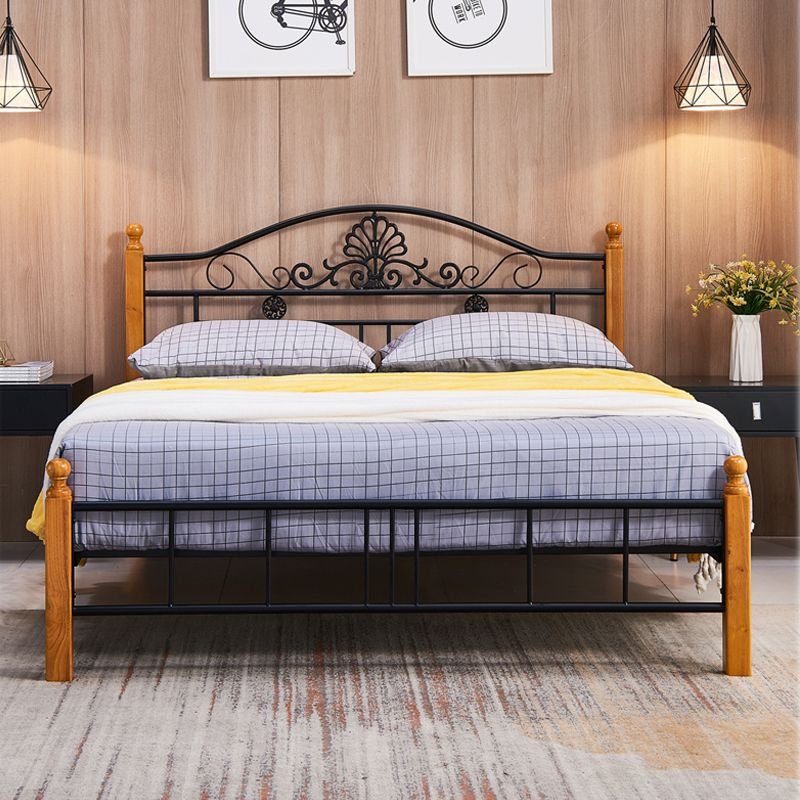 Alloy Open-Frame Pallet Bed Frame for Living Room, Black/ Natural, 71"W x 75"L