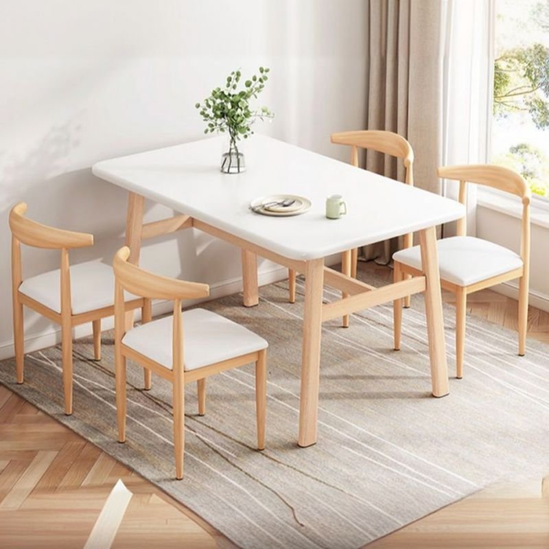 5 Piece Set Rectangle Chalk Manufactured Wood Top Dining Table Set with 4 Legs and Open Back Upholstered Chair, Table & Chair(s), White, 47.2"L x 31.5"W x 29.5"H