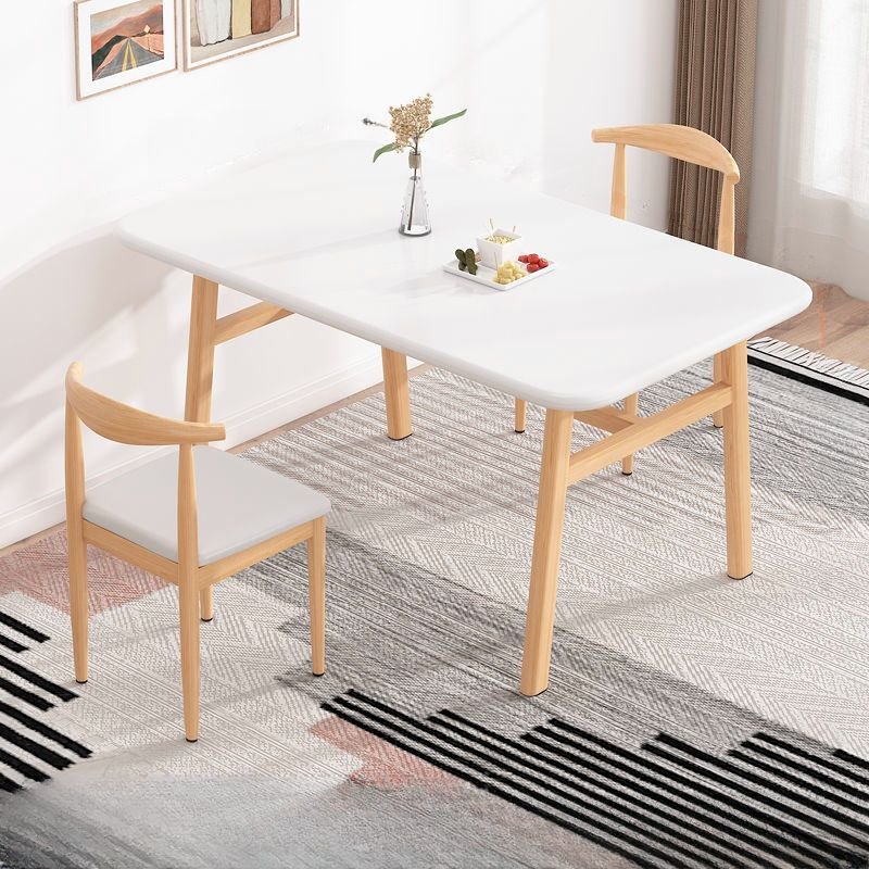 3 Piece Set Rectangle Chalk Engineered Wood Top Dining Table Set with Four Legs and Open Back Padded Chair, Table & Chair(s), White, 47.2"L x 23.6"W x 29.5"H