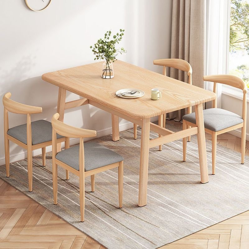 5 Piece Set Rectangle Wood Grain Recycled Wood Top Dining Table Set with 4 Legs and Open Back Upholstered Chair, Table & Chair(s), Wood Color, 47.2"L x 31.5"W x 29.5"H
