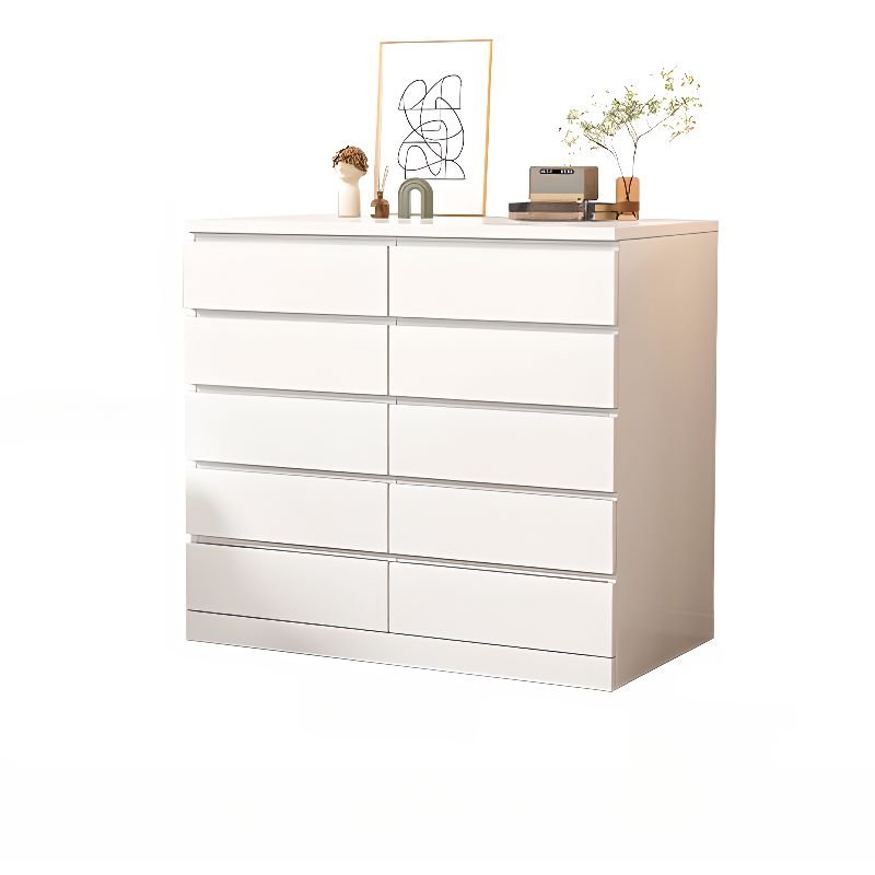 Art Deco Double Dresser with 10 Drawers for Master Bedroom, Cream White, 47"L x 16"W x 47"H