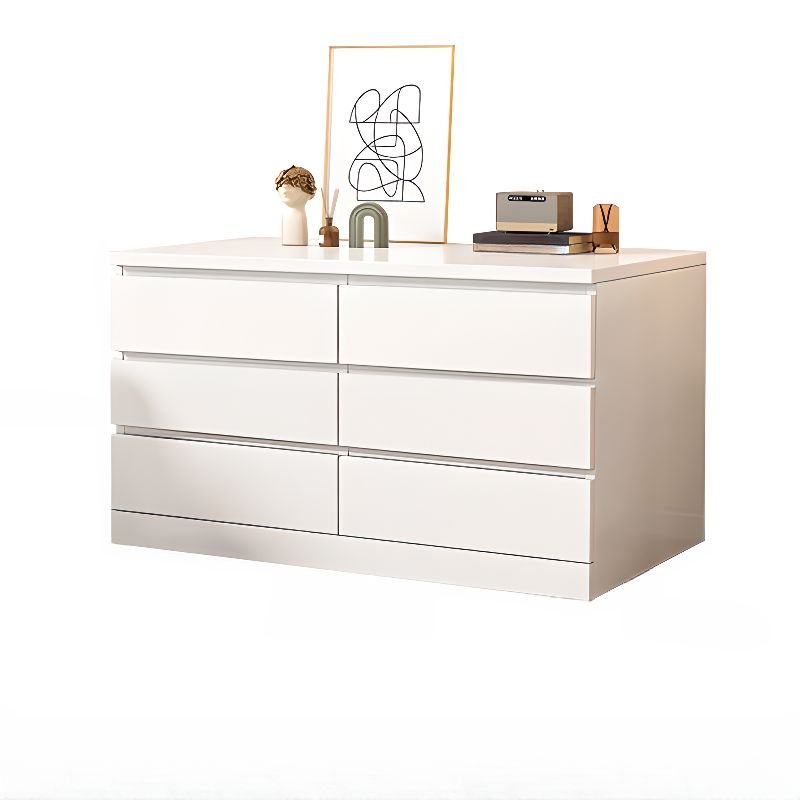 Casual Horizontal Double Dresser Bleached Wood with 6 Drawers for Bedroom, Cream White, 63"L x 16"W x 27.5"H
