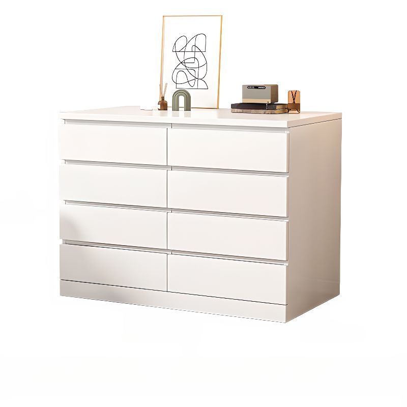 Art Deco Horizontal Console Dresser Raw Wood with 8 Drawers for Master Bedroom, Cream White, 63"L x 16"W x 35"H