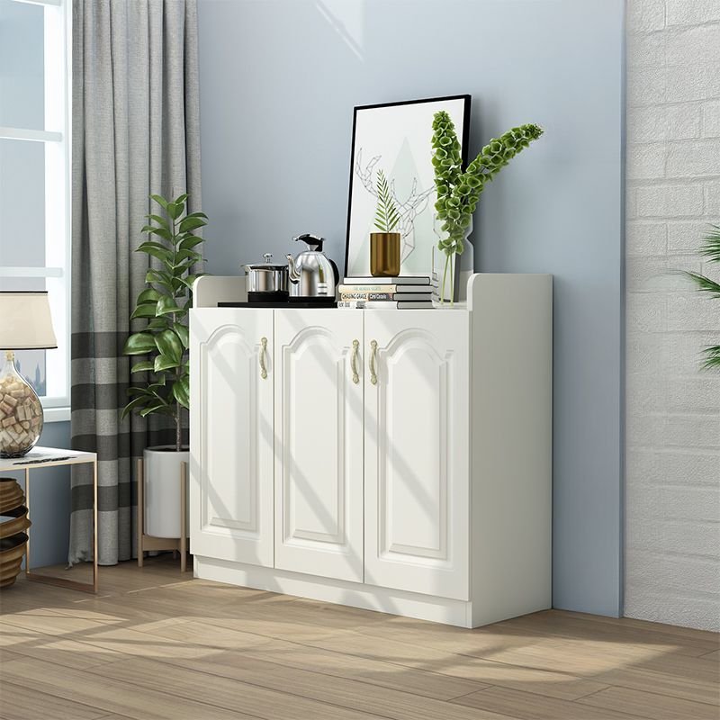 White Standalone Composite Wood Narrow Counterboard Sideboard with Exterior 1 Shelf and 3 Doors, Wood, 47"L x 14"W x 35"H