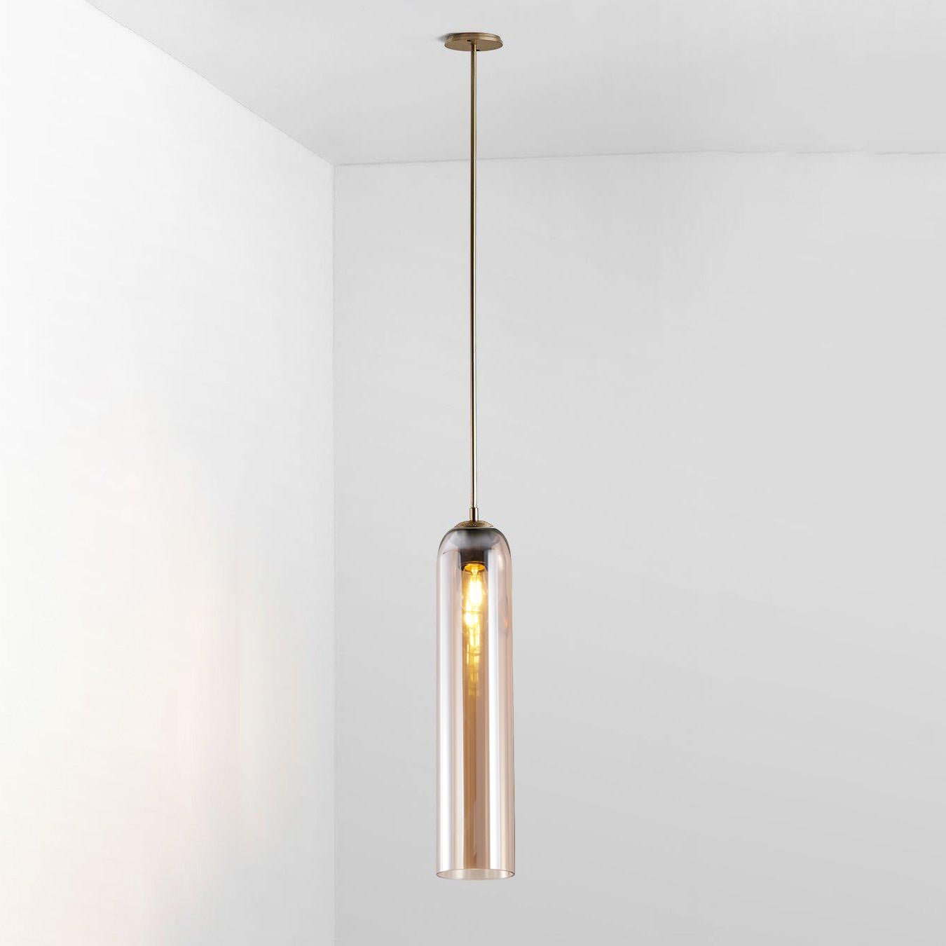 Amber Gold Long Tube Glass Pendant Light (Measuring 3.9" in Diameter and 47.2" in Height, or 10cm in Diameter and 120cm in Height)