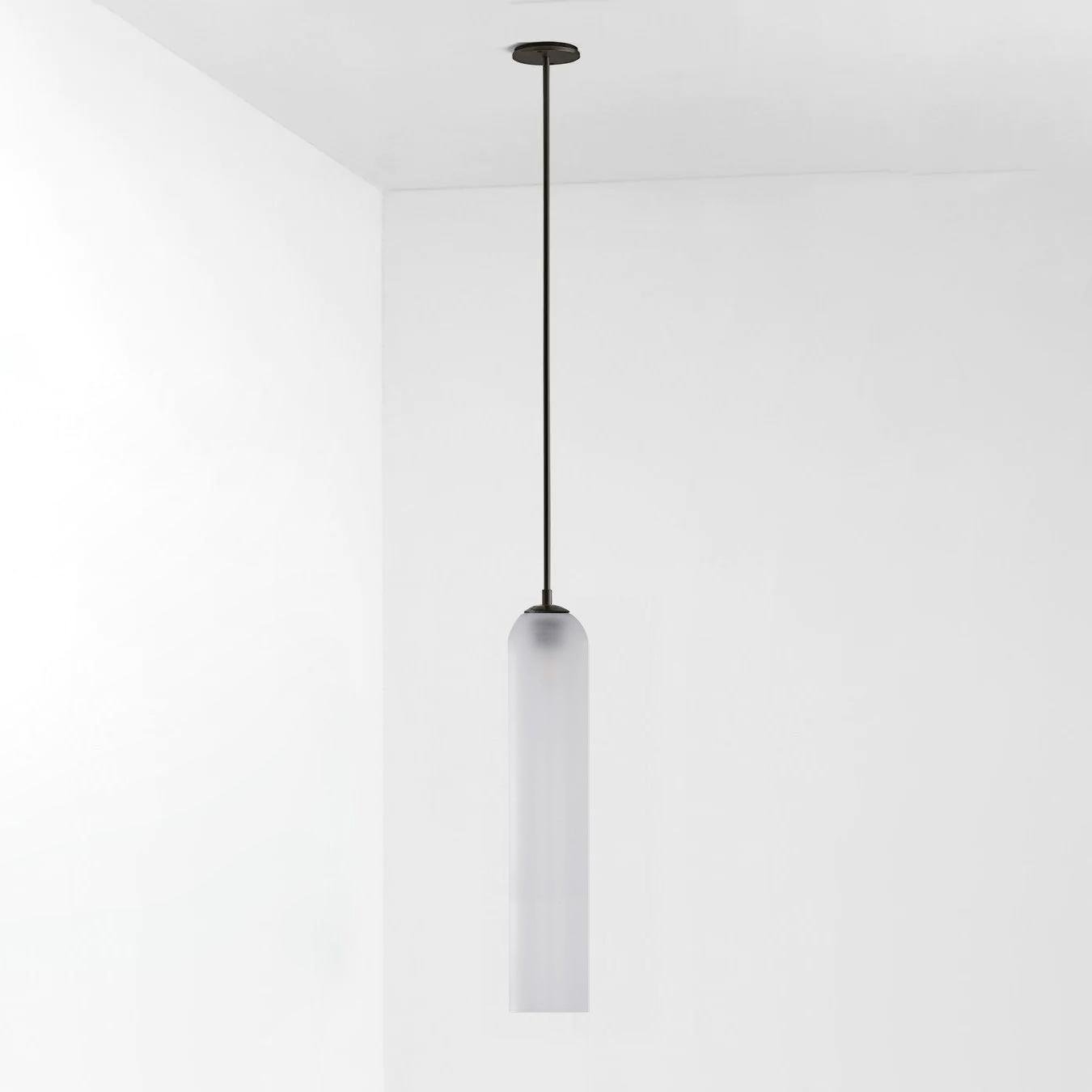 Black Frosted White Long Tube Glass Pendant Light with a Diameter of 10cm and Height of 120cm (3.9 inches x 47.2 inches)