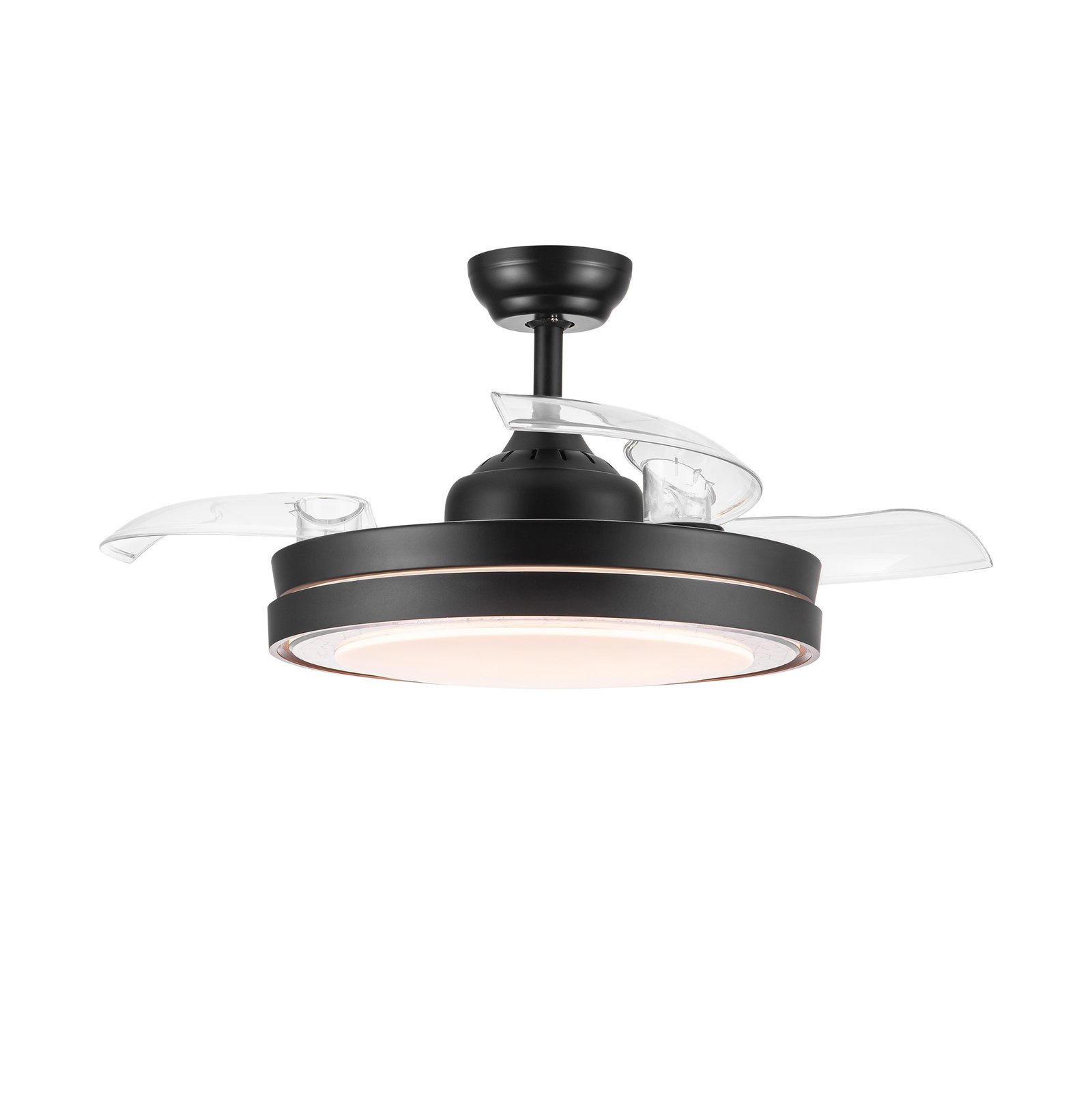 Black Shade Frame 42 In. Integrated LED Retractable Ceiling Fan with Remote Control, Dimensions ∅ 42″ x H 15″ (Dia 106cm x H 38cm), in Black