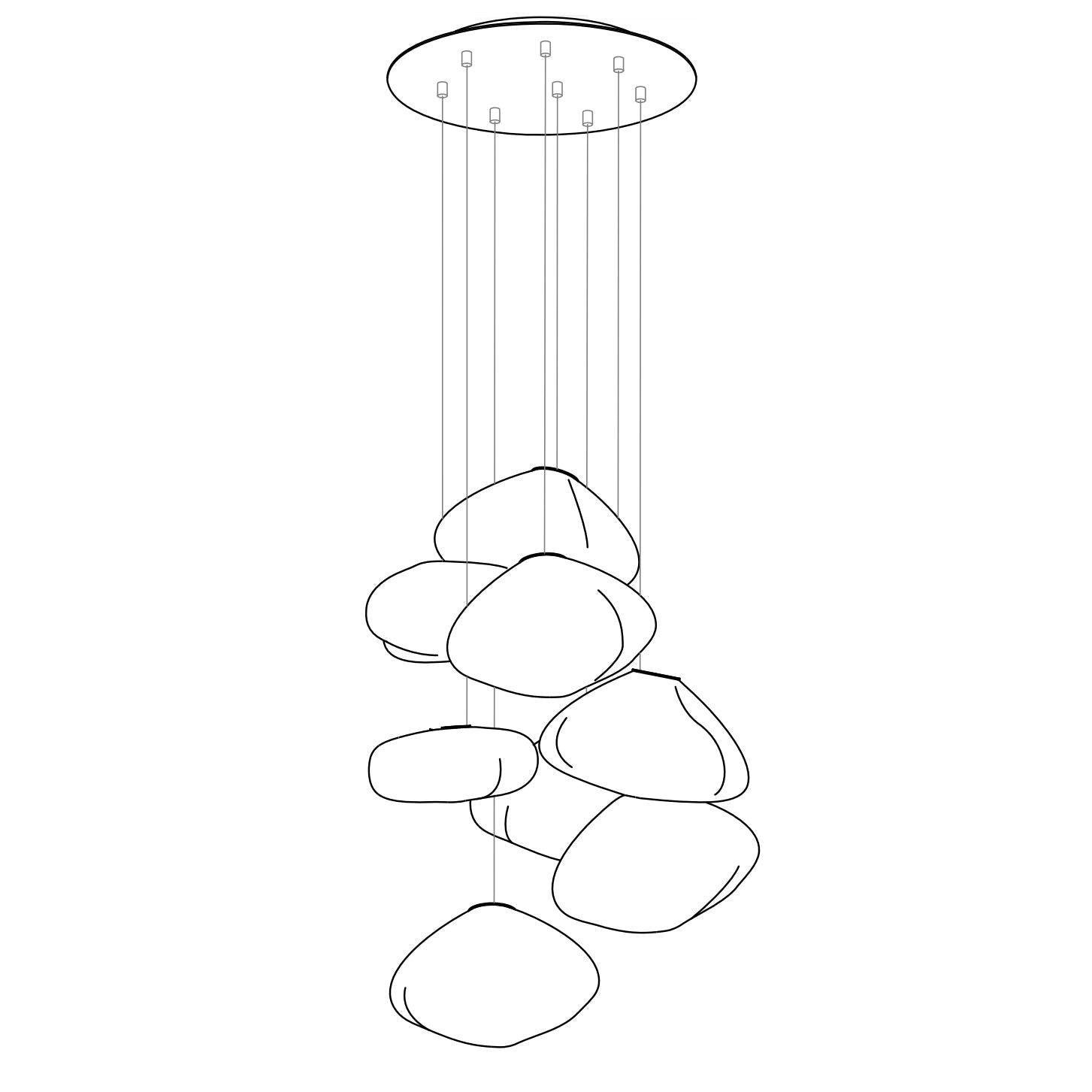 8-Headed Random Pendant Light with a Total of 73 Heads, Featuring a 30cm Diameter Round Canopy. Available in Smoke Grey Color Option.