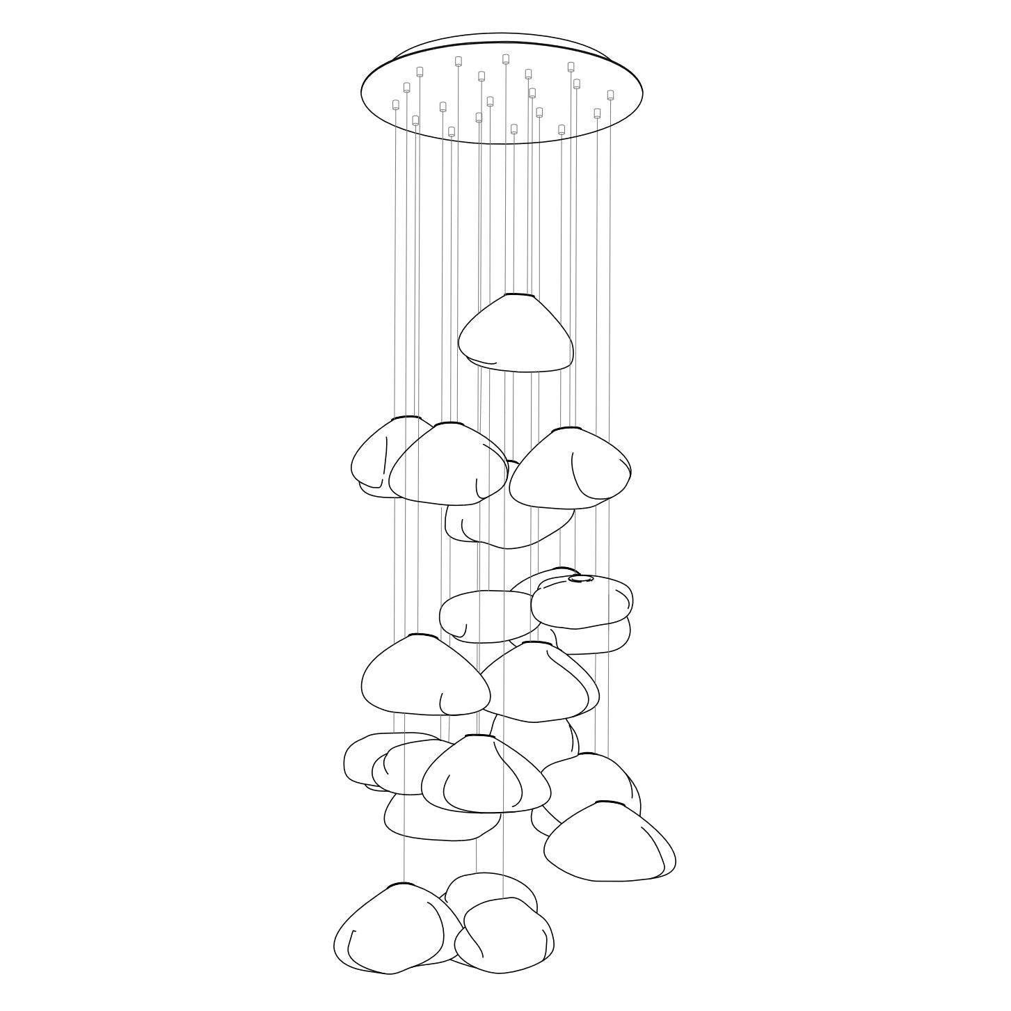 73 Random Pendant Light - 20 Heads, 30cm Diameter, Round Canopy, Smoke Grey