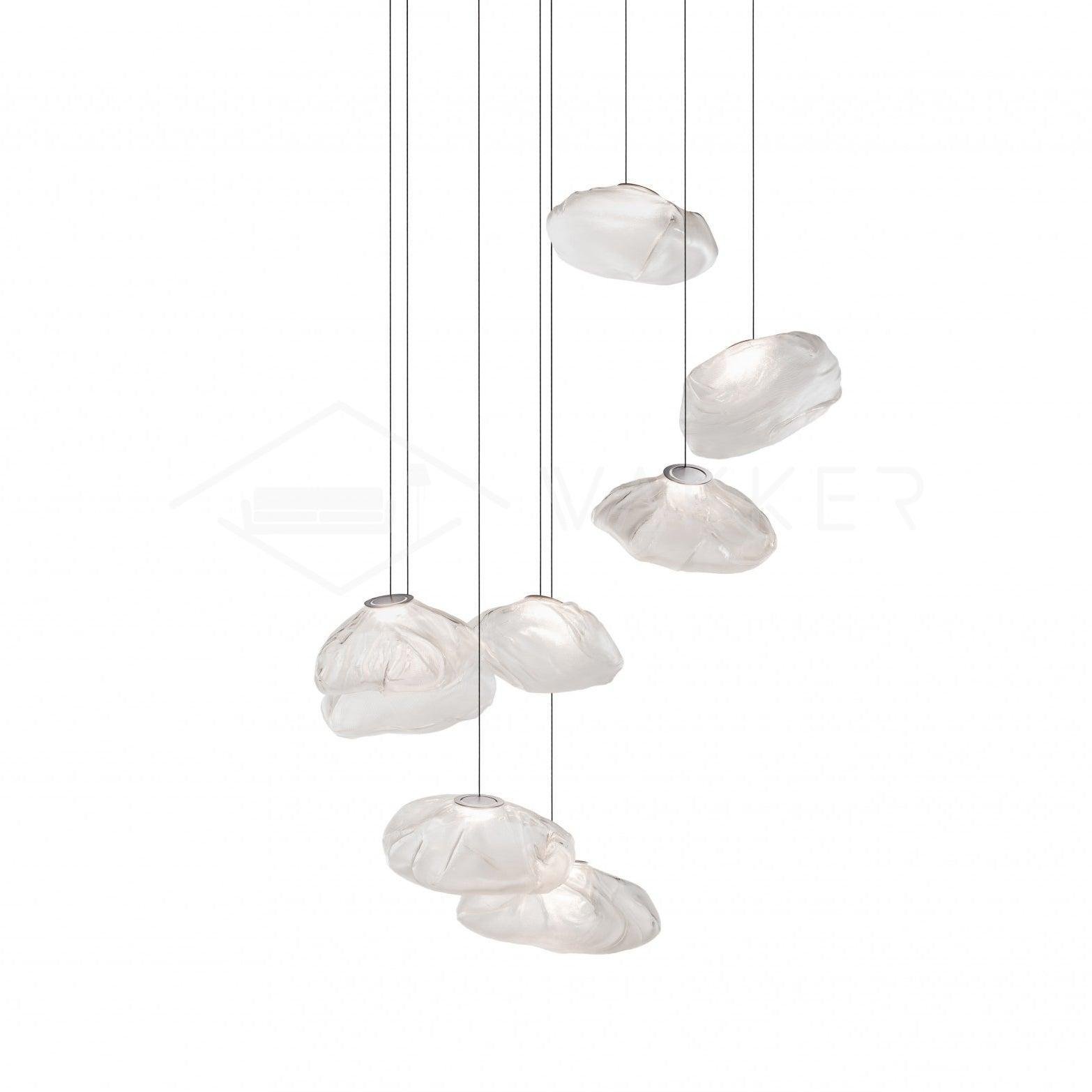 73 Random - Pendant Light with 8 Heads, 30cm Diameter, Rectangle Canopy, Transparent Glass