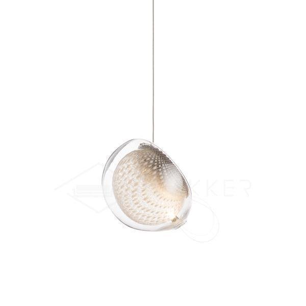 Mesh Glass Pendant Light, diameter 5.9 inches and height 4.7 inches (15cm x 12cm), in a cool white hue.