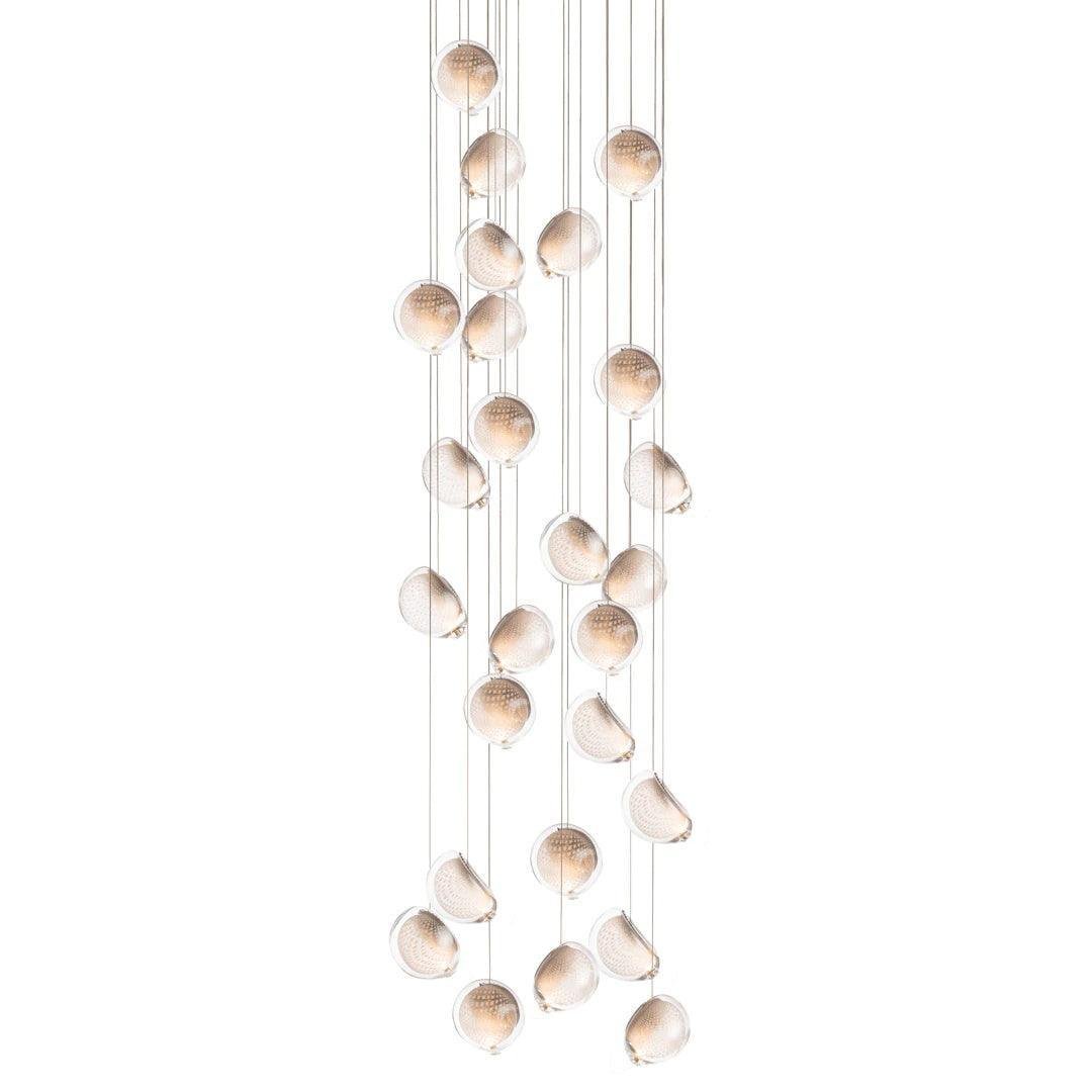 26-heads Mesh Glass Pendant Light, with a diameter of 23.6 inches and a height of 137.8 inches (or 60cm x 350cm), emitting a cool white light.