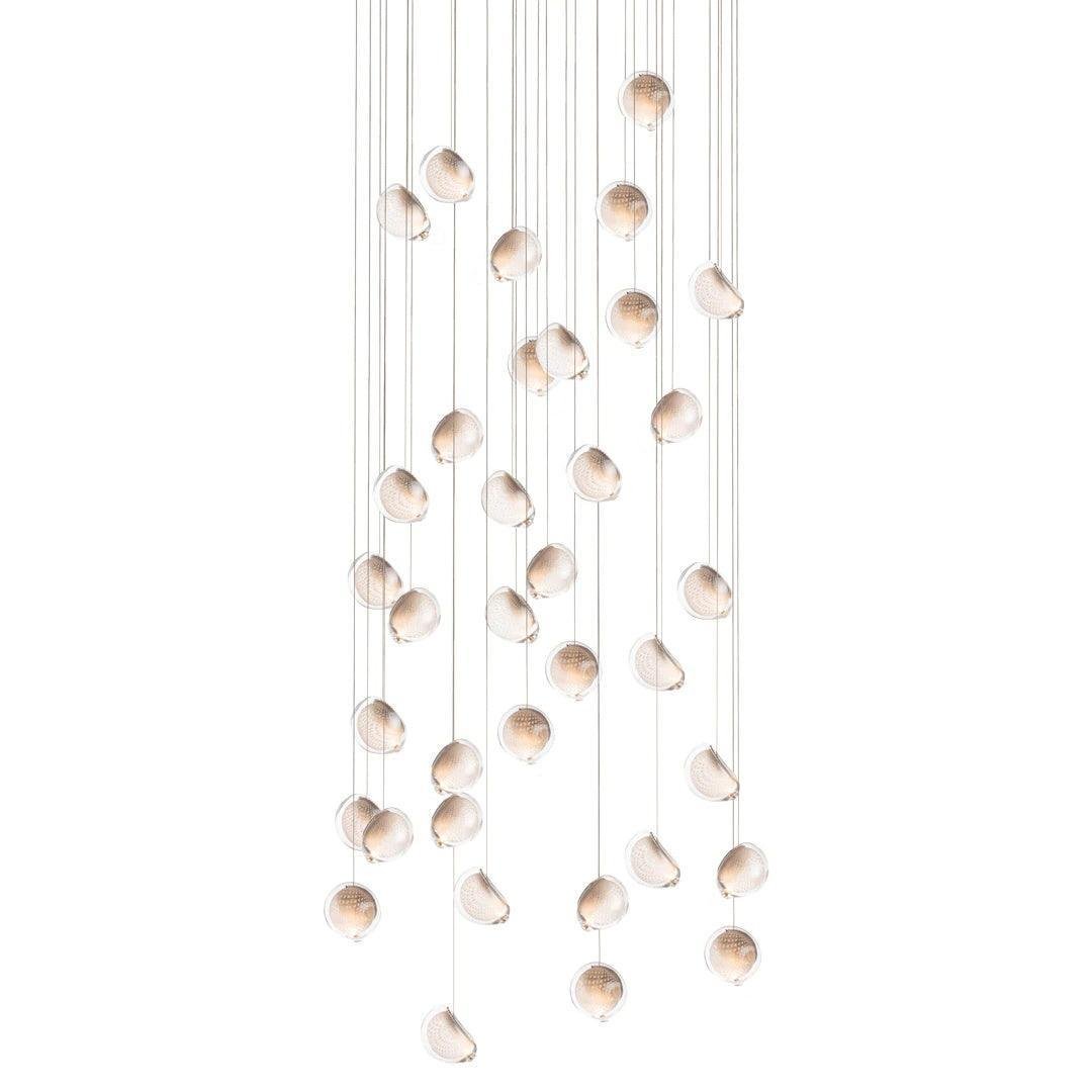 Mesh Glass Pendant Light with 36 Heads, Diameter 27.5 inches x Height 137.8 inches (70cm x 350cm), Cool White
