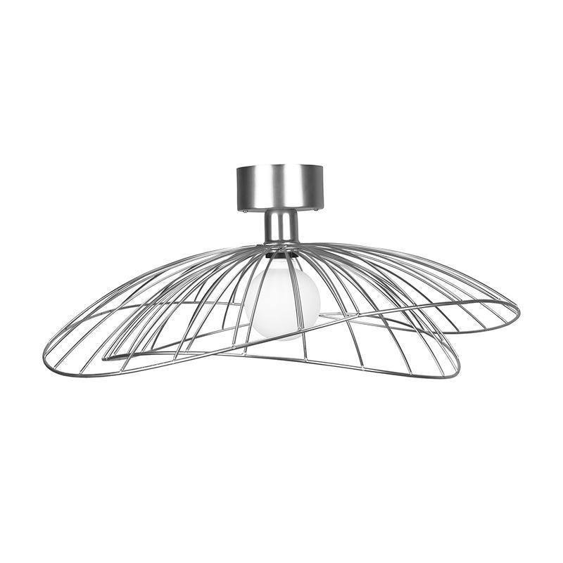 Metal pendant light called Ray with a diameter of 27.6 inches and a height of 11 inches or 70cm x 28cm, in a silver tone, suitable for ceiling installation.