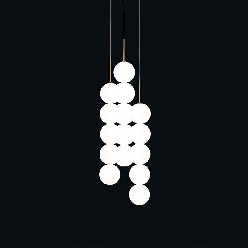 Abacus Pendant Light with 3 Heads in Gold and White, Cool White Illumination, 11.8" Diameter x 23.6" Height (30cm Dia x 60cm H)