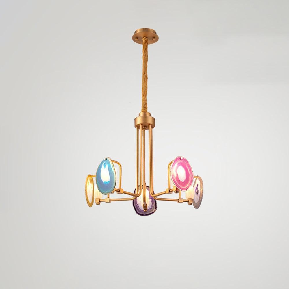 Chandelier featuring 5-Head Multicolored Agate Design, with a Diameter of 50cm