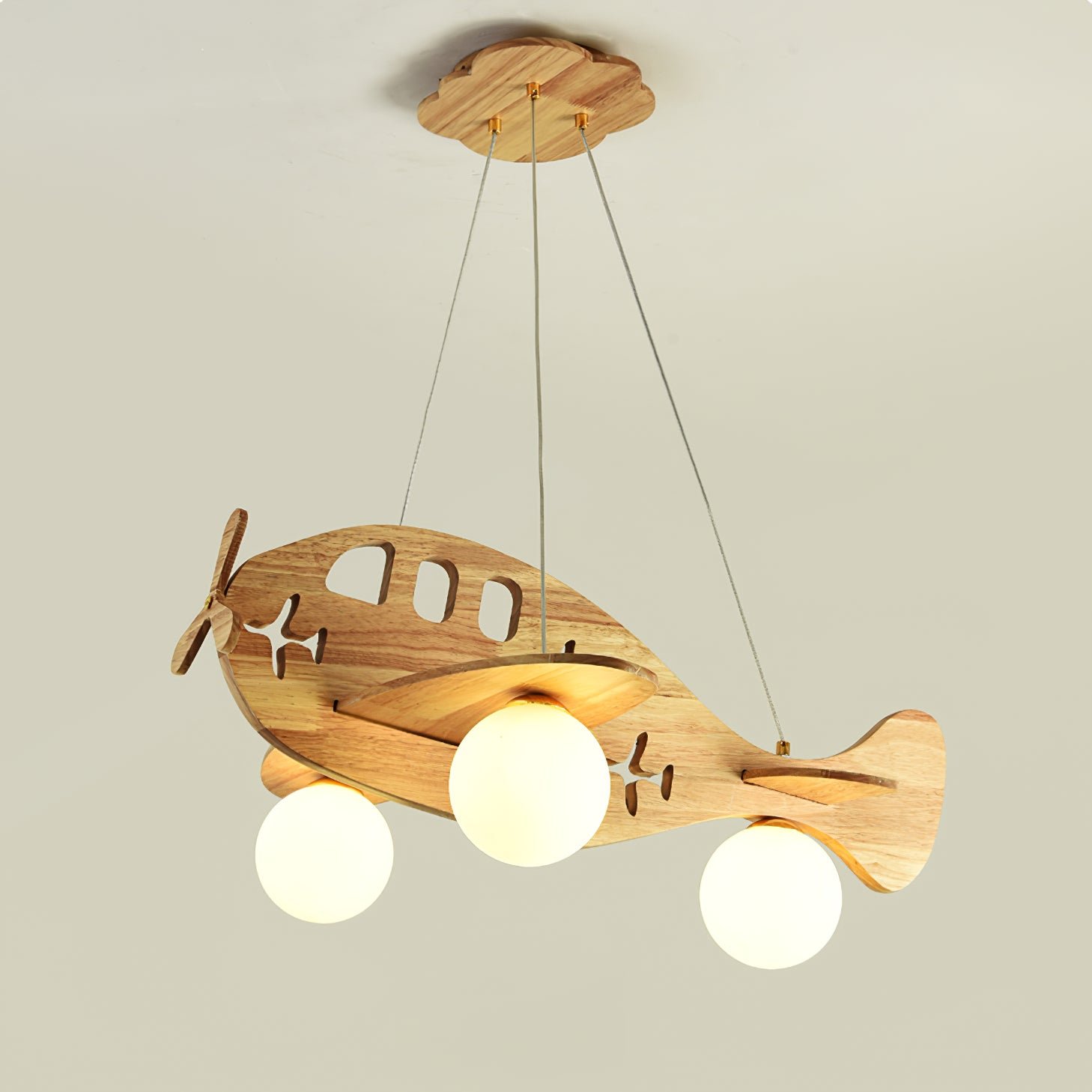 Wooden Airplane Pendant Lamp in White - Dimensions: Diameter 27.1" x Height 9" (69cm x 23cm)