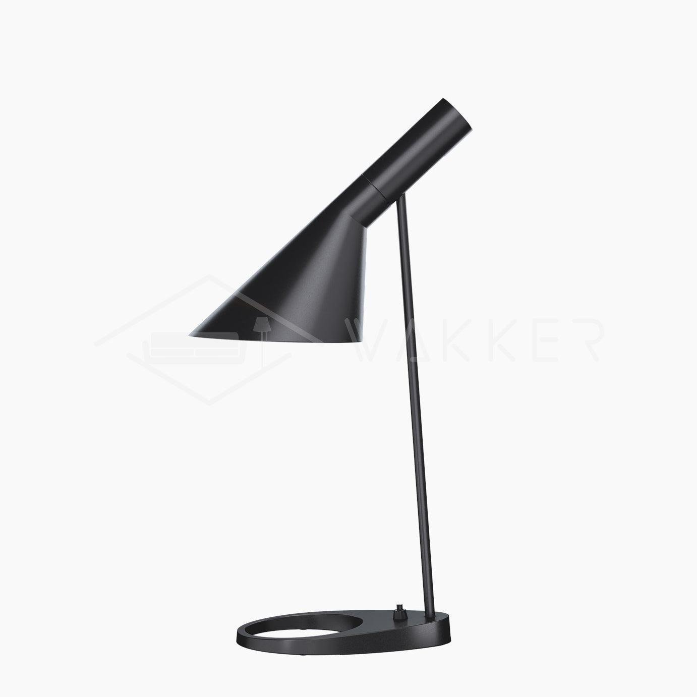 Black Danish Table Lamp with a diameter of 8.3″ and a height of 22″, equivalent to a diameter of 21cm and a height of 56cm, featuring a black exterior and equipped with a UK plug.