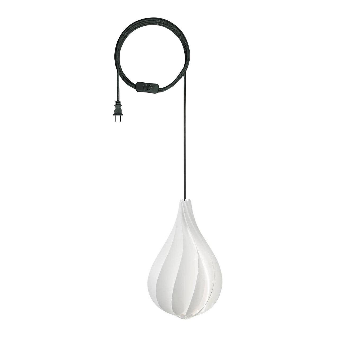 Alva White Pendant Light with Plug, measuring 9.4" in Diameter and 16.5" in Height