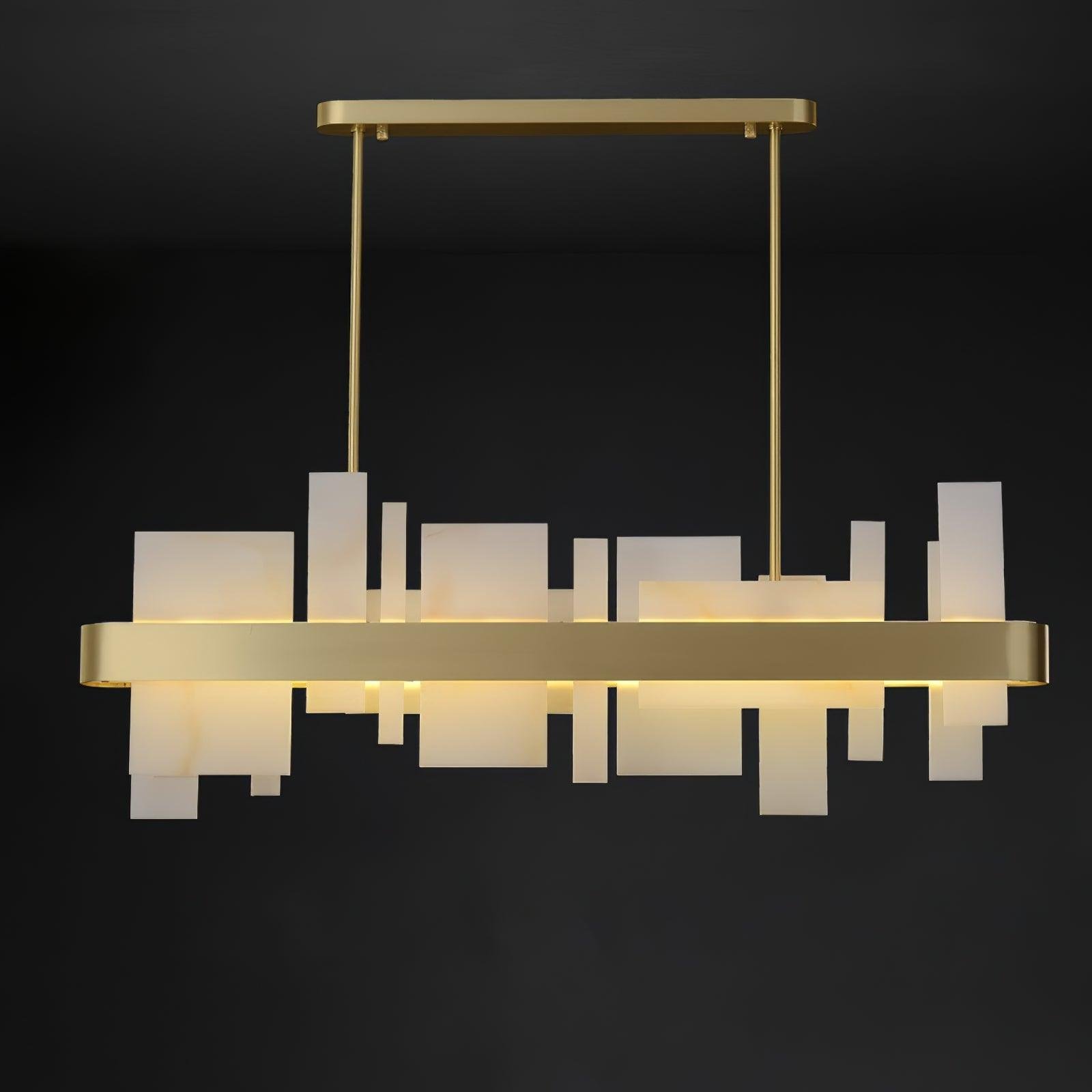 Amelie Chandelier, 39.3″ x 13.1″ (100cm x 33.5cm), Brushed Brass and White, with Cool White Lighting