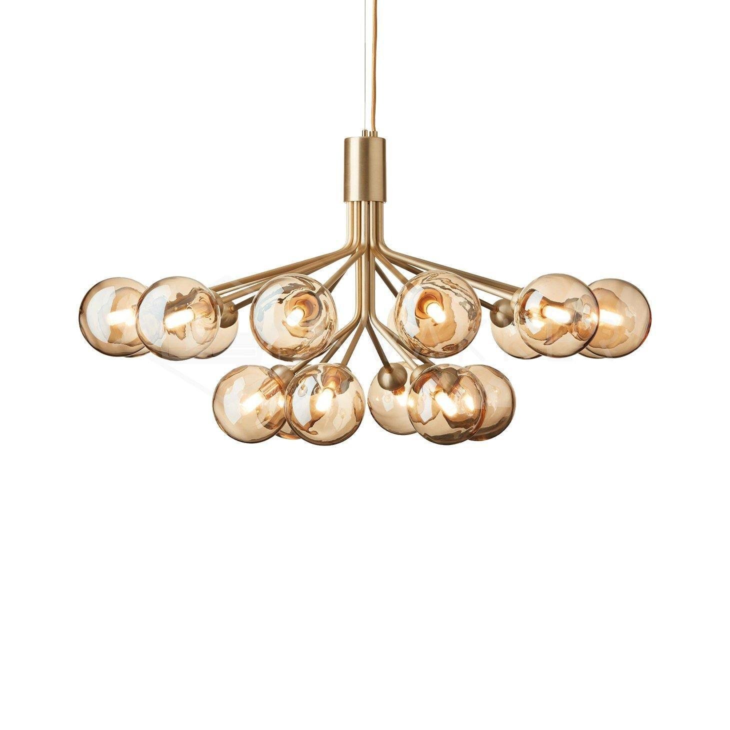 18-Head Chandeliers in Gold and Amber Finish, Dimensions: ∅ 39.4" x H 21.7" (Dia 100cm x H 55cm)