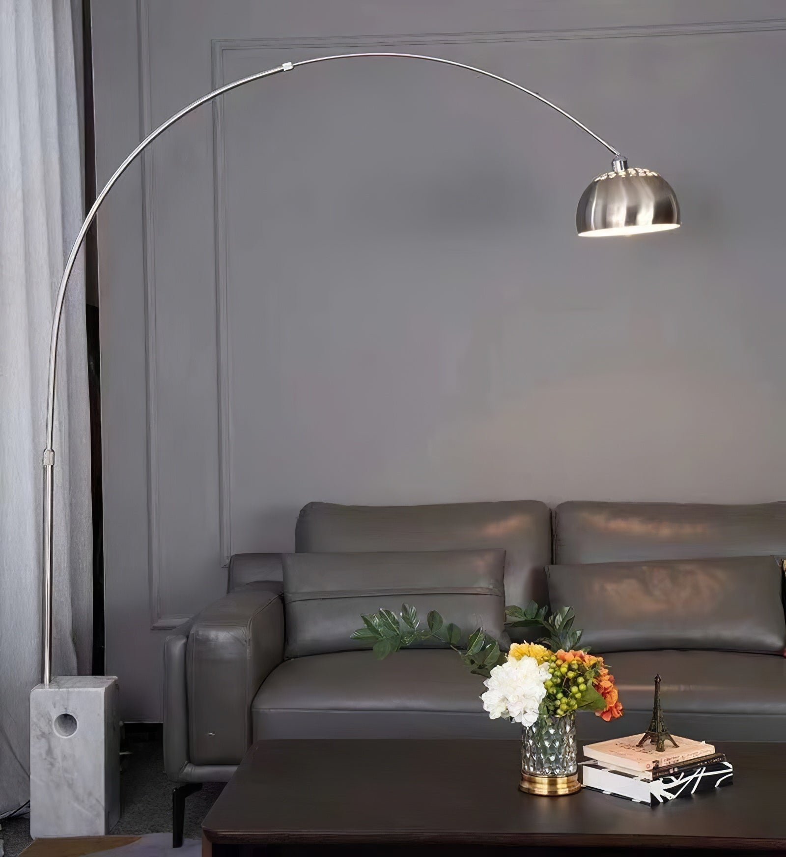 Arco Floor Lamp with UK Plug in Round Pipe Design, Dimensions: W 66.9″ x H 74.8″ (or W 170cm x H 190cm)
