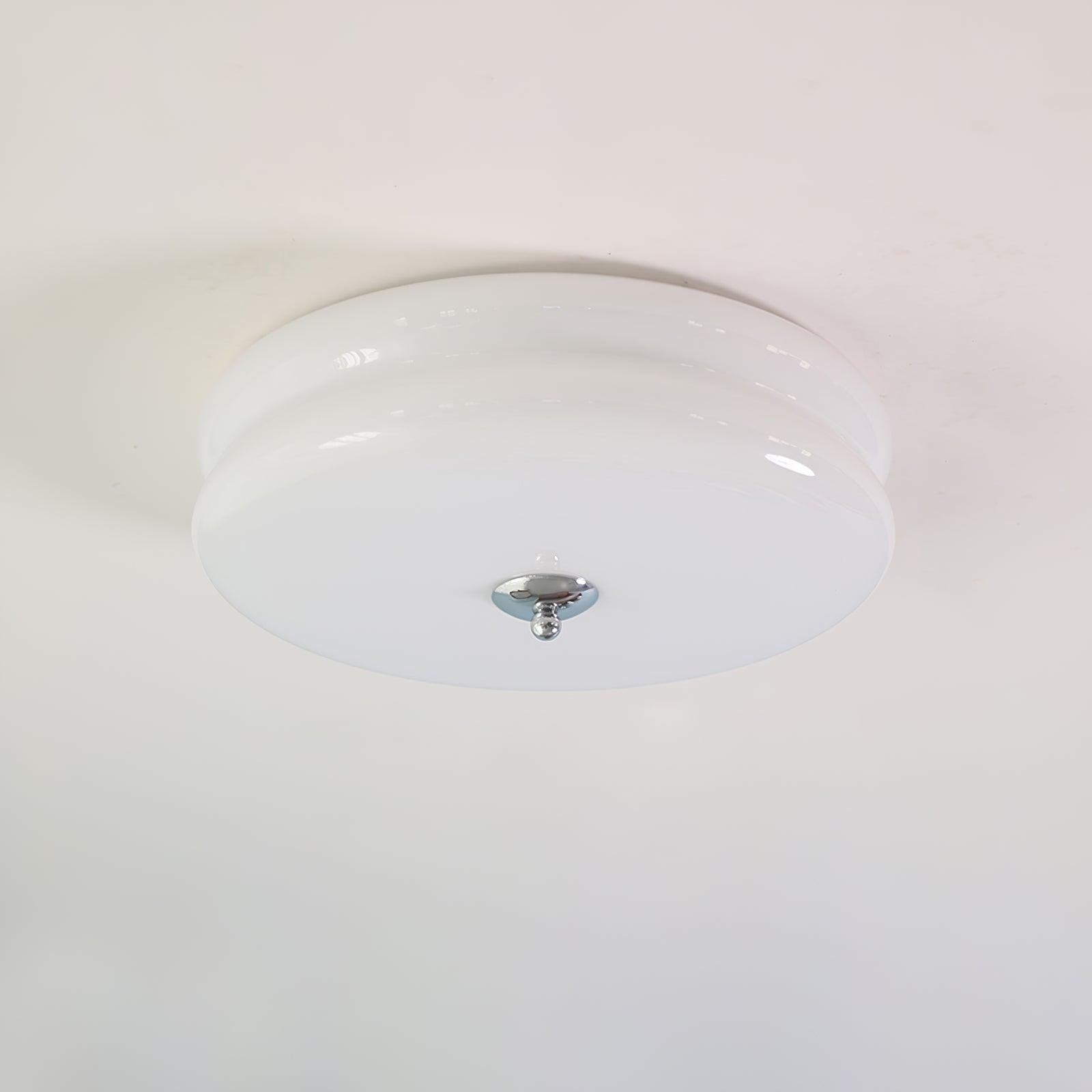 Vintage Art Deco Ceiling Light with Chrome and White Finish, emits Cool Light, measures 15.7" in Diameter and 5.1" in Height (40cm x 13cm)
