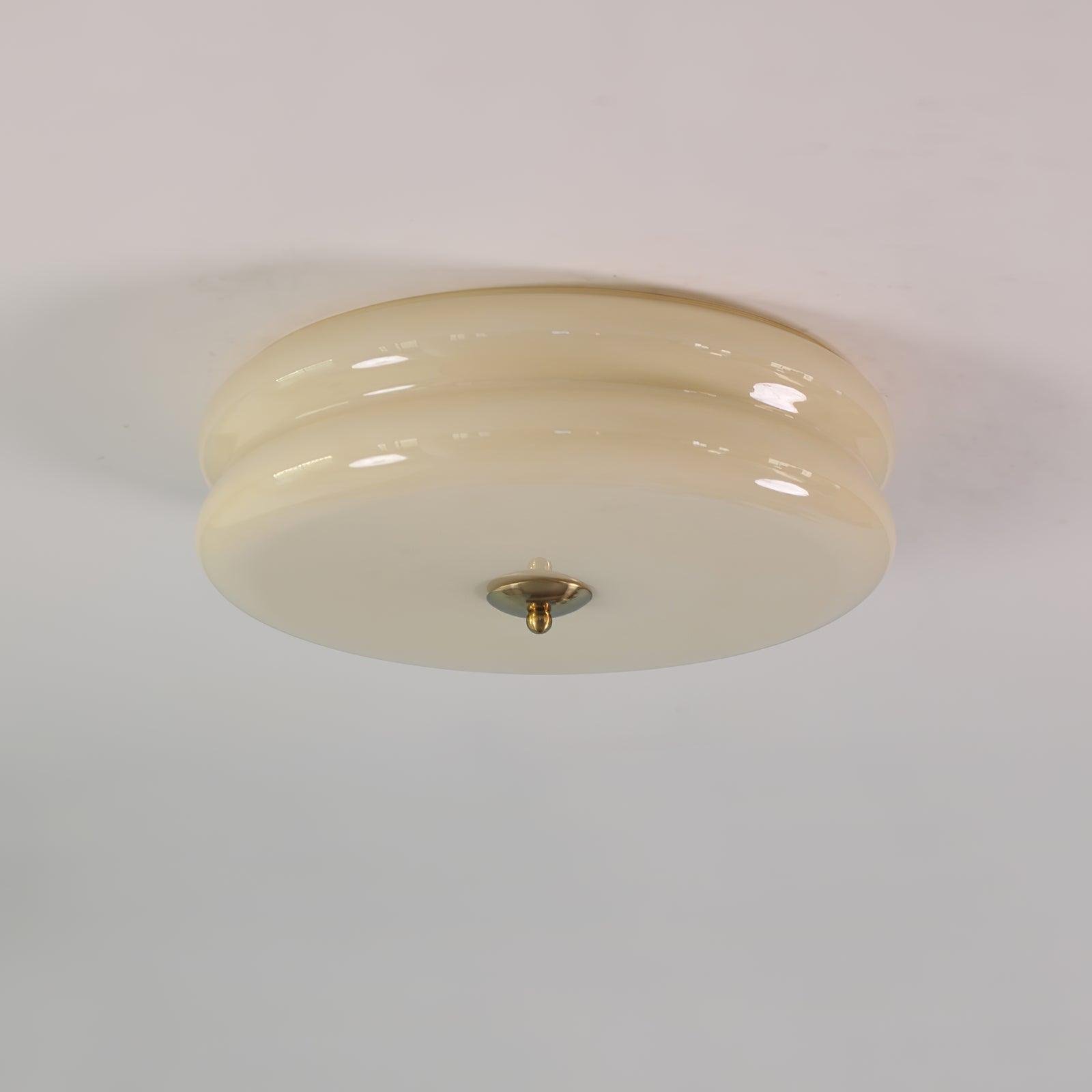 Art Deco Vintage Ceiling Light in Gold and Beige with Cool Light, Dimensions: 12.6" Diameter x 5.1" Height (32cm x 13cm)