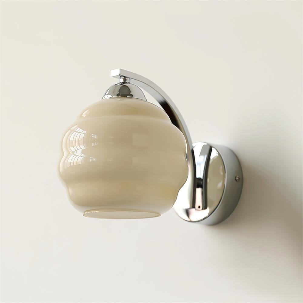 Art Deco Vintage Wall Lamp in Chrome and Beige, Diameter 5.9 inches and Height 6.3 inches (15cm x 16cm)