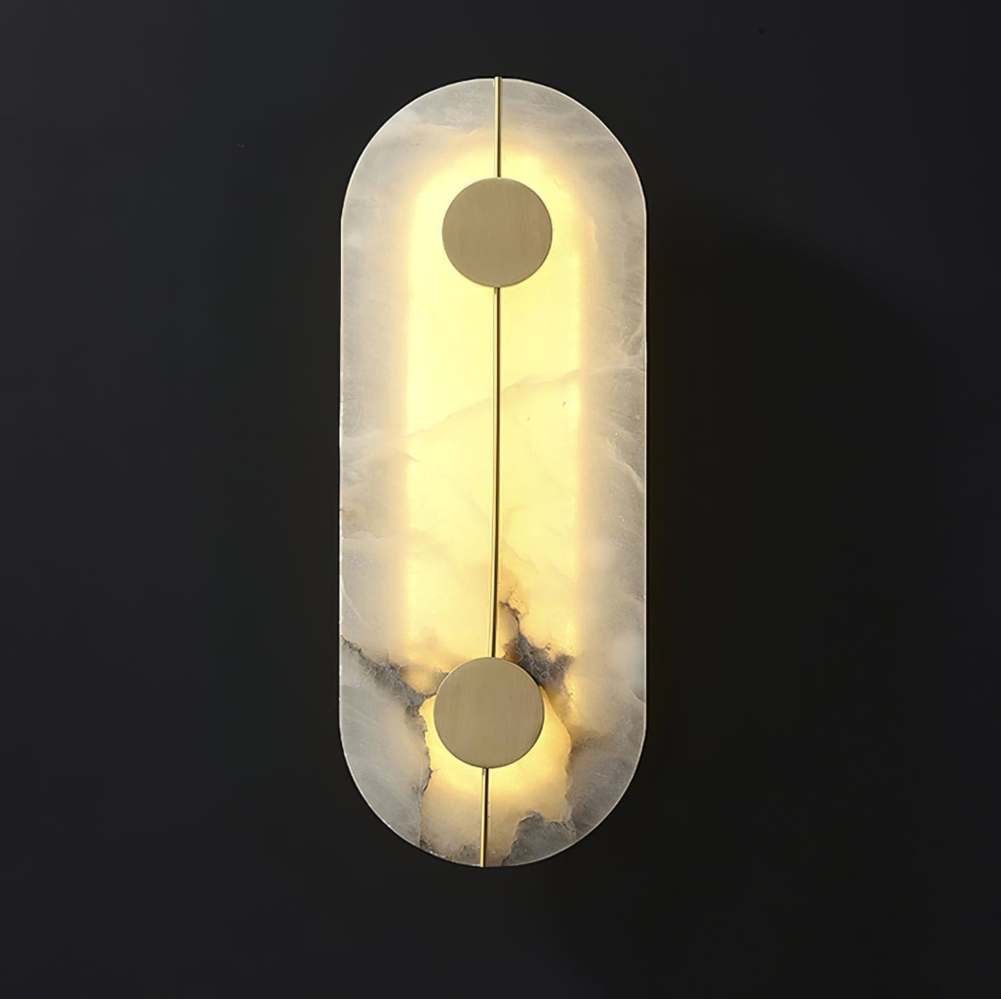 Set of 2 Artistic Marble Wall Lamps in White and Brass, Cool Light, 6.5" Diameter x 16.7" Height