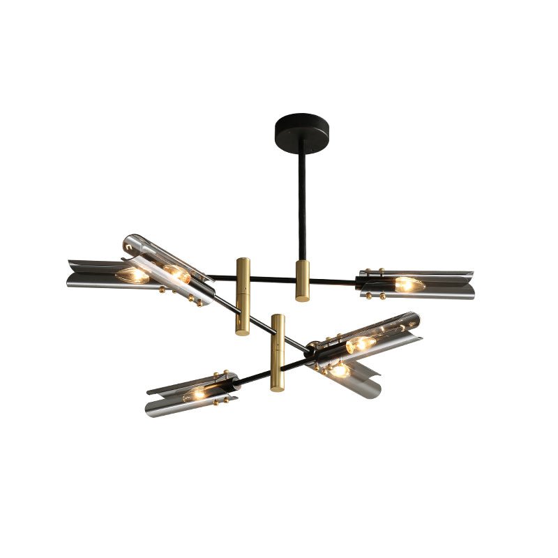 Stunning Astrid Double Chandelier in Black and Gold Smoke Gray, with 6 Heads - Size: Diameter 87cm x Height 59cm (34.3" x 23.2")