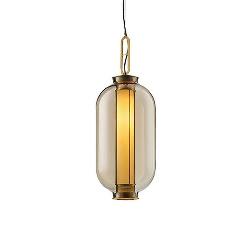Bai Family Pendant Light Model B1 in Amber: Dimensions of 8.6 inches in diameter and 23.6 inches in height (22cm x 60cm)