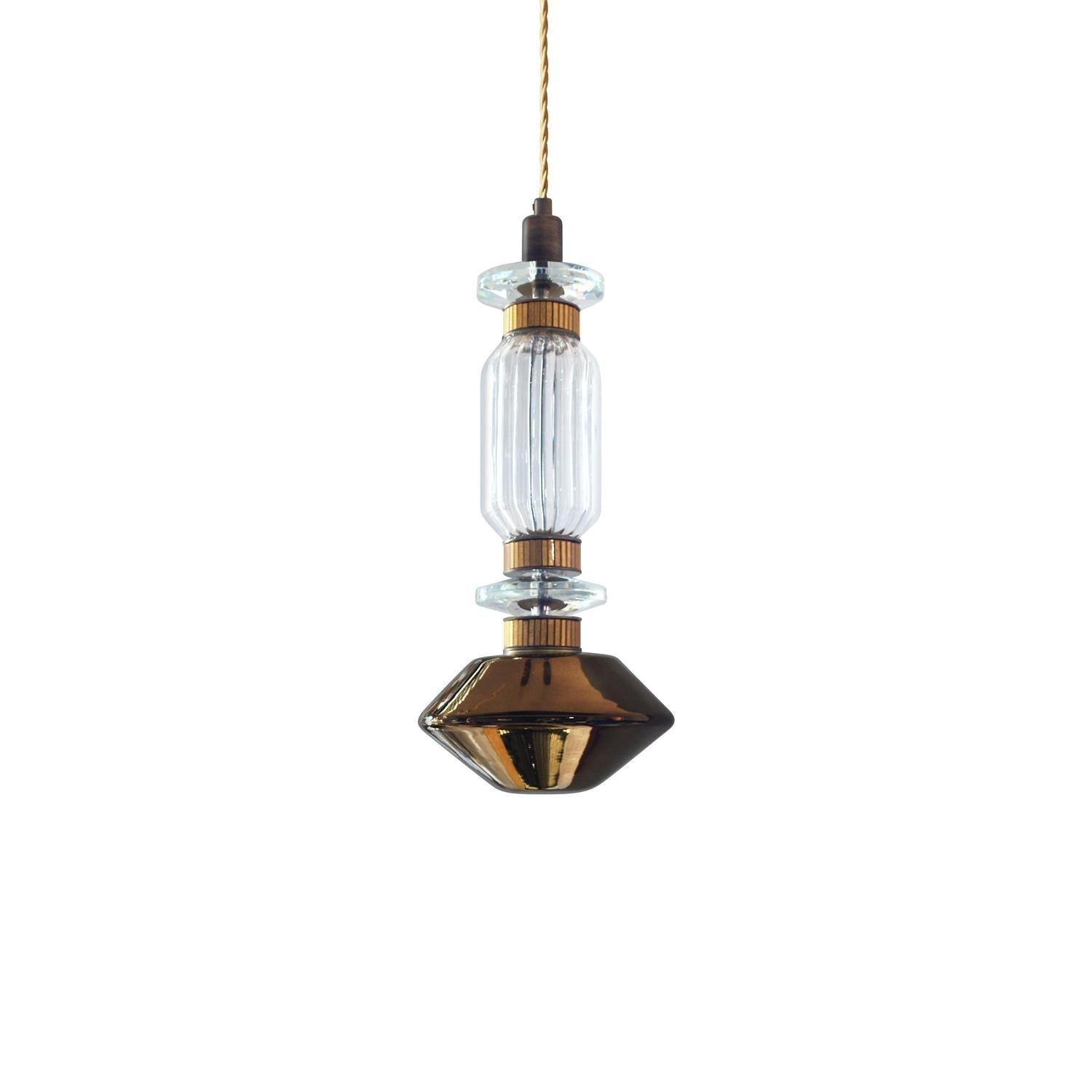 Ballet Pendant Lamp Model B with a Diameter of 9.8 inches and a Height of 17.7 inches, or 25cm x 45cm, in a Clear Design and Emitting a Cool Light.