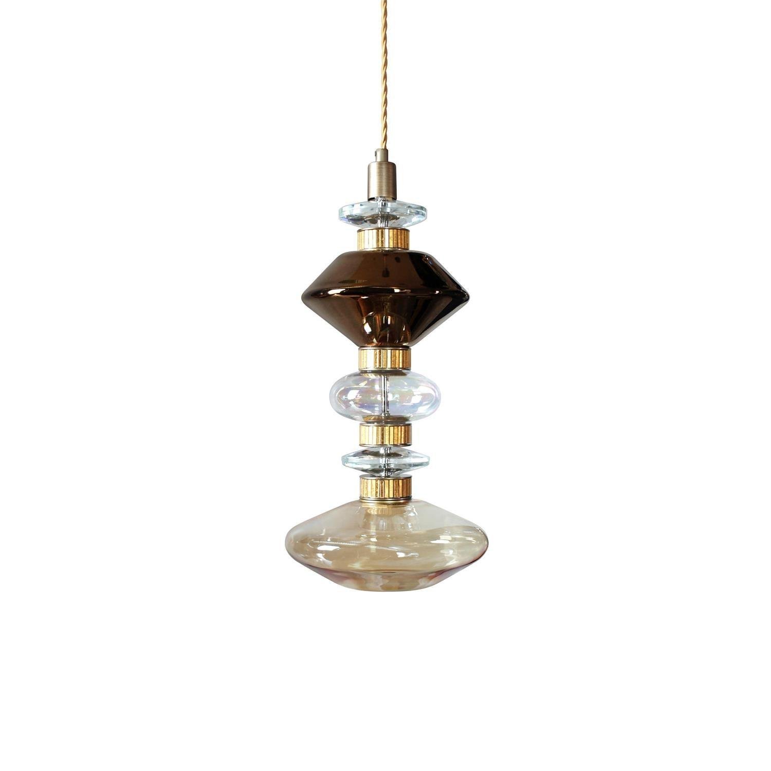 Ballet Pendant Lamp Model F, with a diameter of 9.8 inches and a height of 25.6 inches (25cm x 65cm), boasting a clear finish and emitting a cool light.